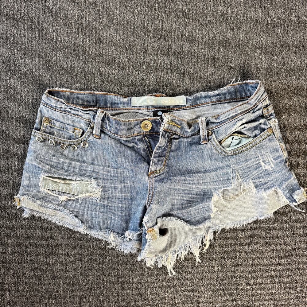 Vintage Y2k Refuge Low Rise Distressed Frayed Mini Cutoff Jean Shorts Women's  7
